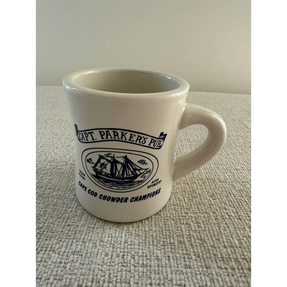 Capt Parker's Pub Restaurant Diner Coffee Mug Cape Cod Clipper Ship Blue Chowder